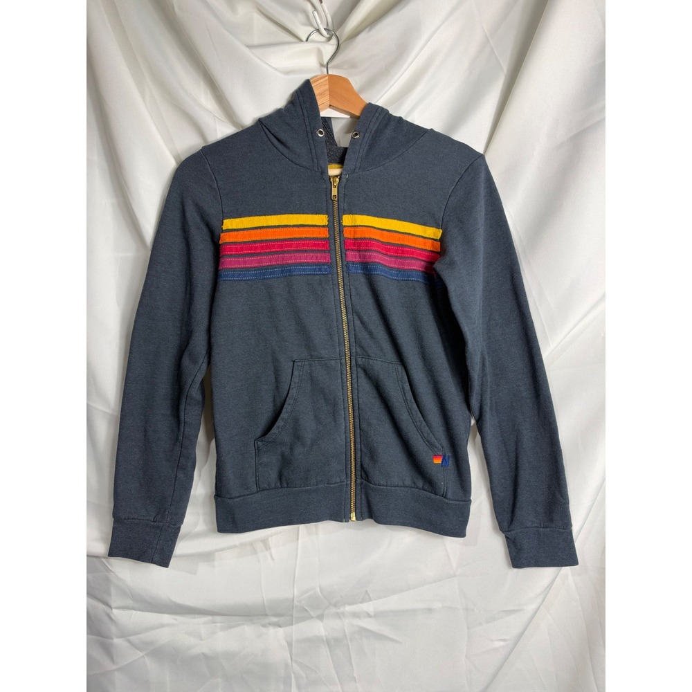 Aviator Nation Kids 5-Stripe Rainbow Zip Hoodie Gray Size 12 retro beach play